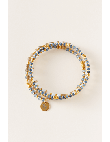 blue agate, aquamarine, blue jade and smoky quartz, handmade, gold plated 14K, bracelets